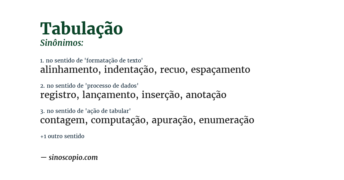 Sinônimo de tabulação