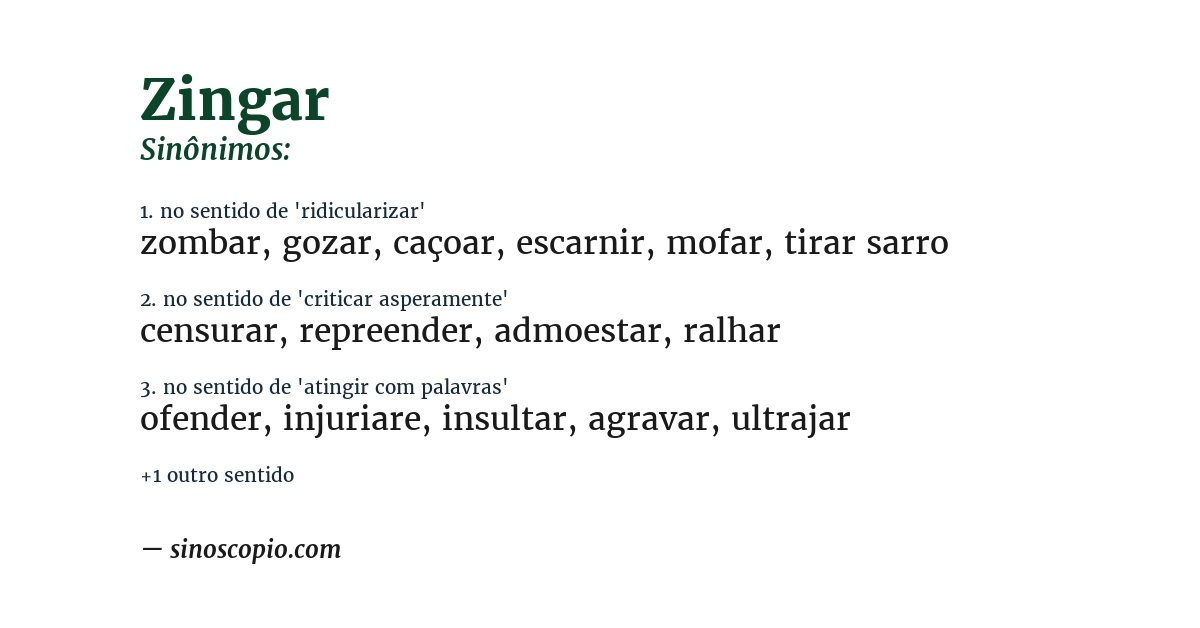 Sinônimo de zingar