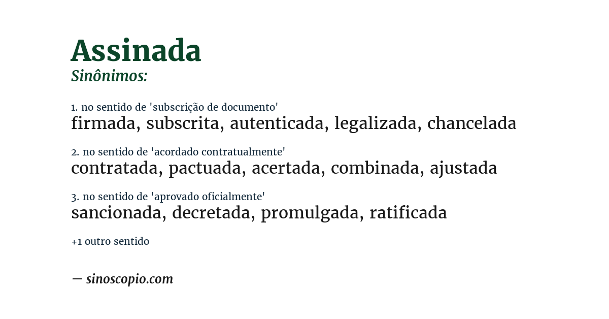 Sinônimo de assinada