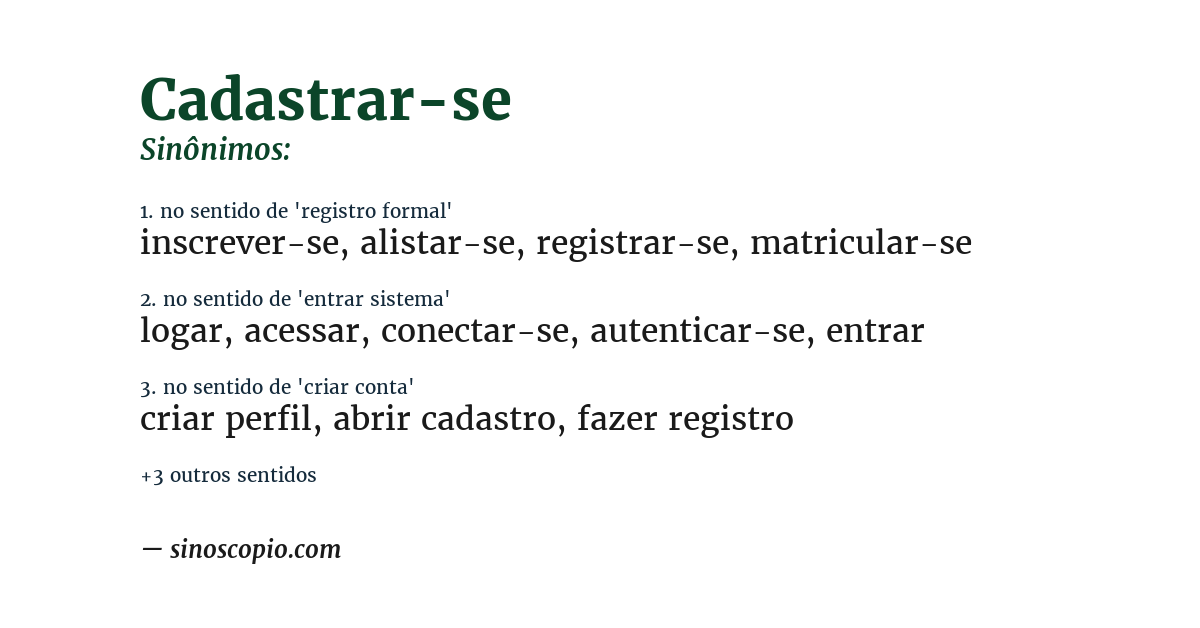 Sinônimo de cadastrar-se