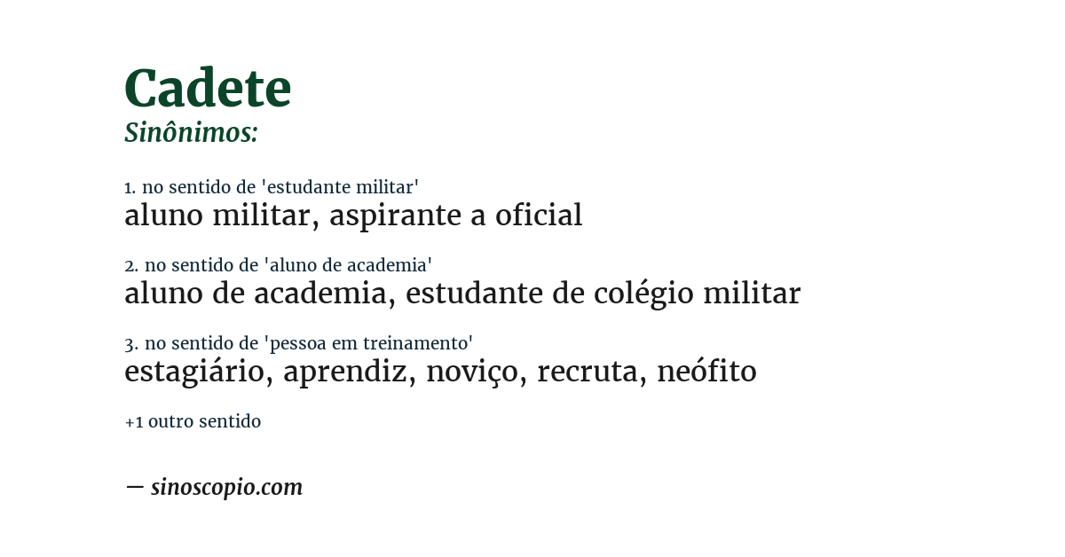 Sinônimo de cadete