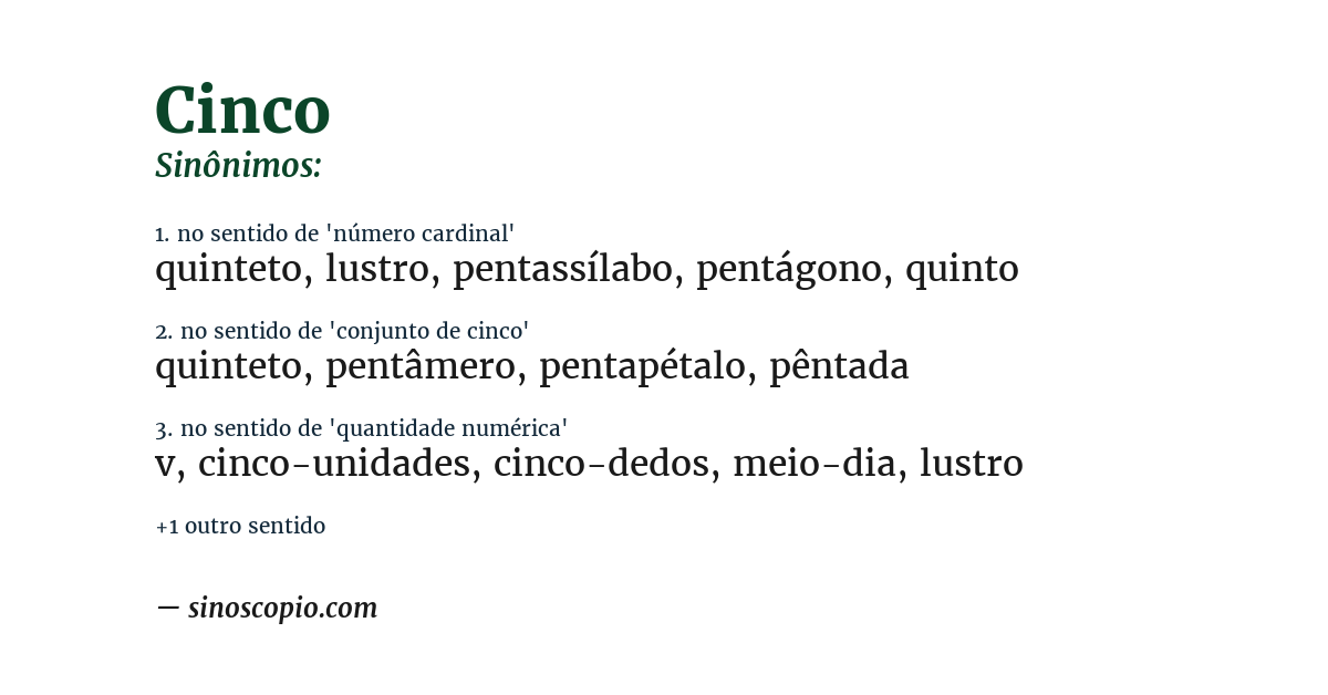 Sinônimo de cinco