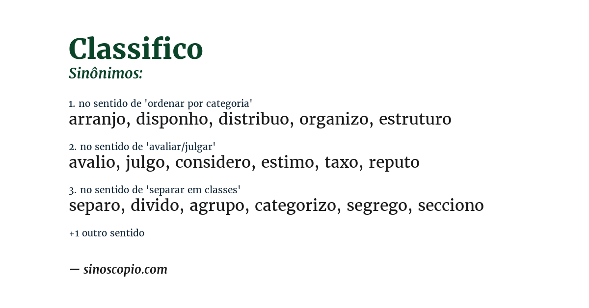 Sinônimo de classifico