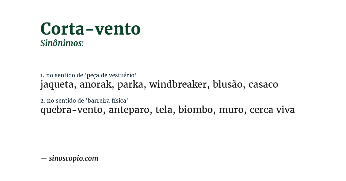 Sinônimo de corta-vento