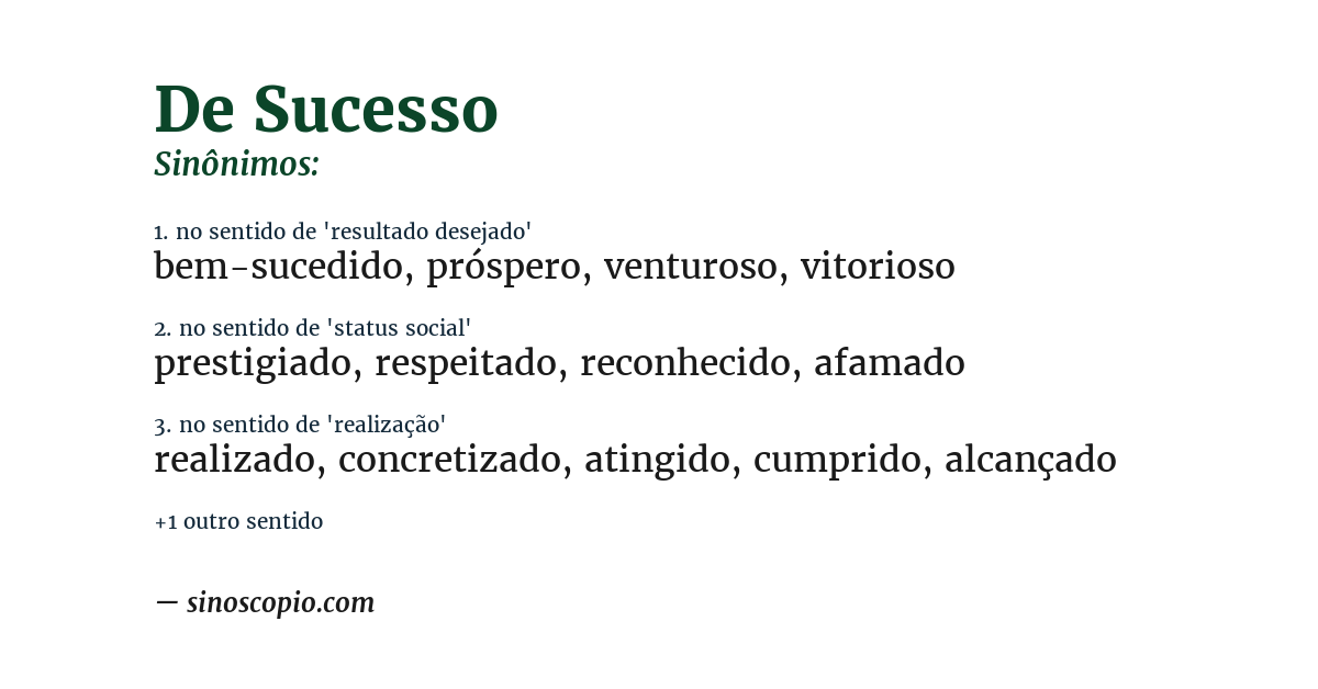 Sinônimo de de sucesso