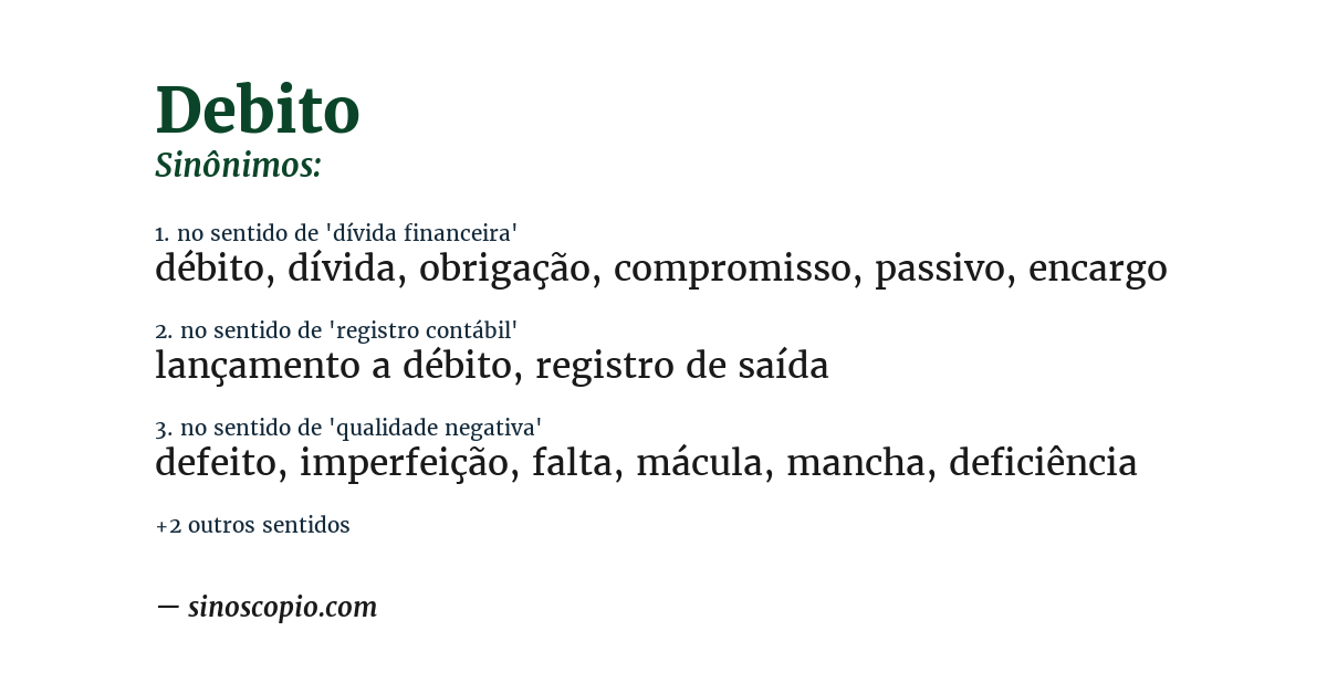 Sinônimo de debito