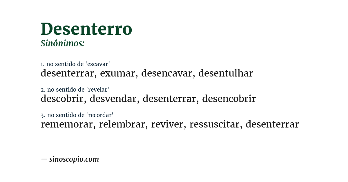 Sinônimo de desenterro