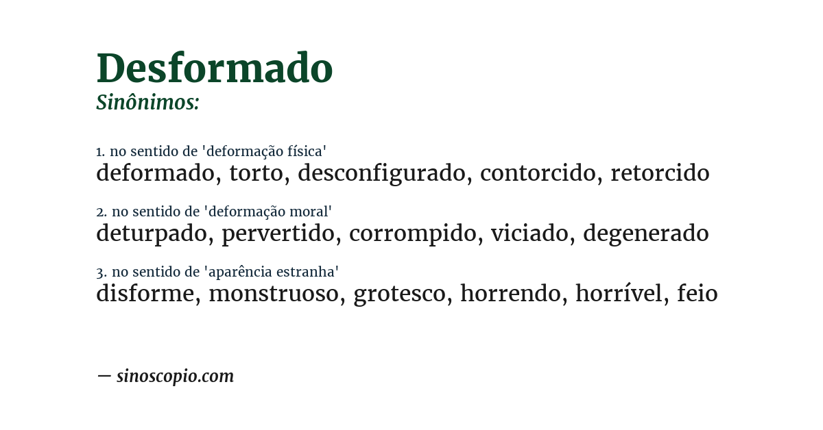 Sinônimo de desformado