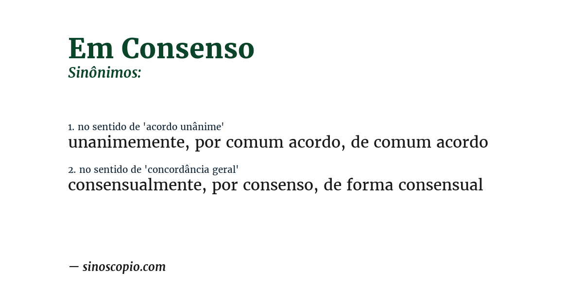 Sinônimo de em consenso