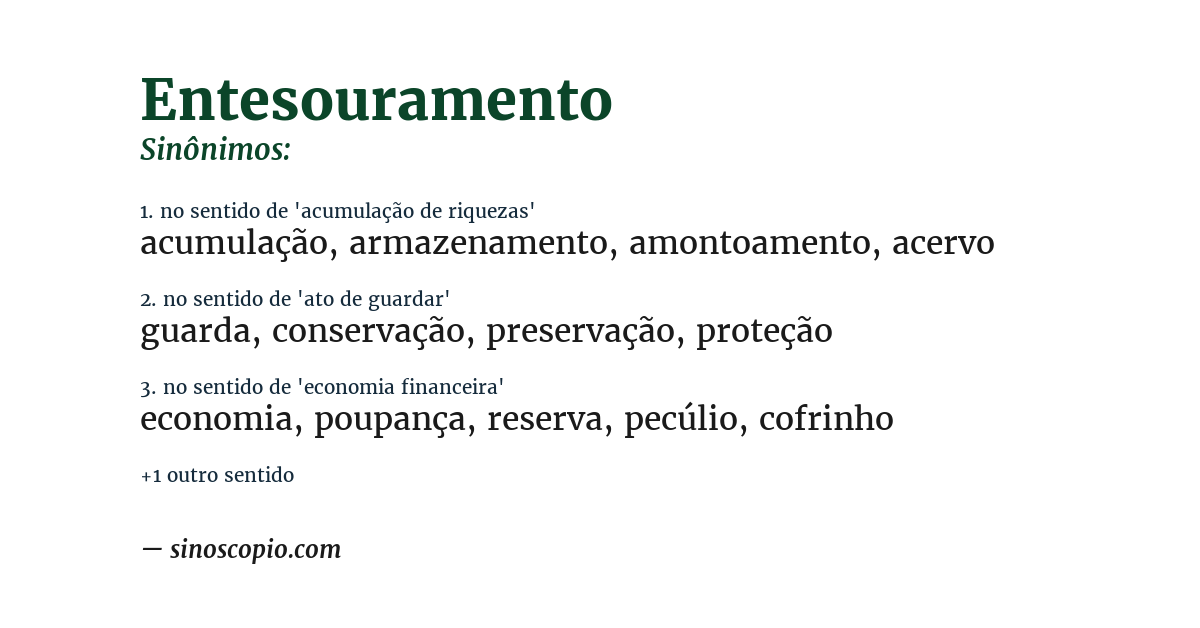 Sinônimo de entesouramento