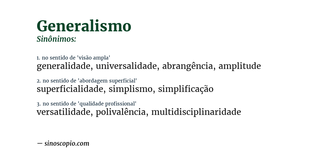 Sinônimo de generalismo