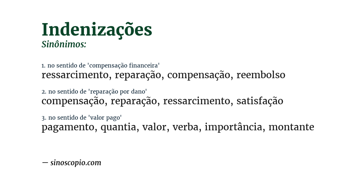 Sinônimo de indenizações