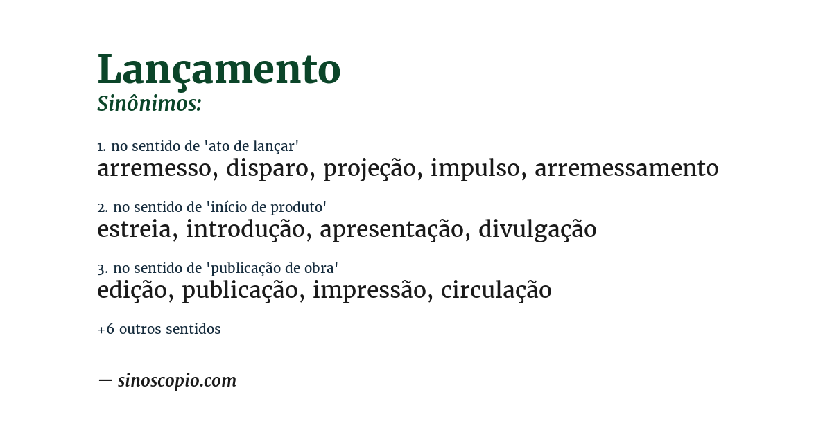 Sinônimo de lançamento