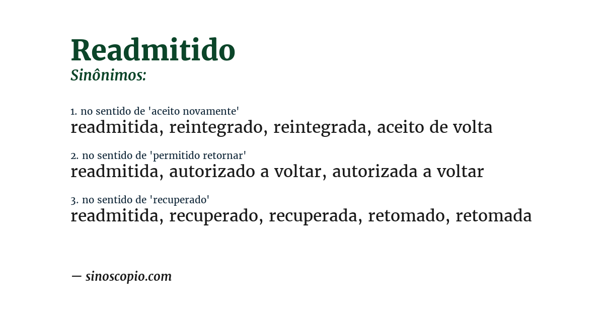 Sinônimo de readmitido