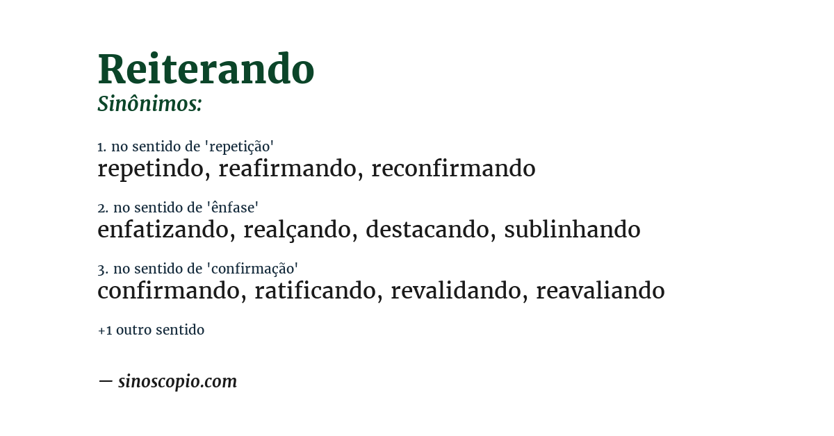 Sinônimo de reiterando