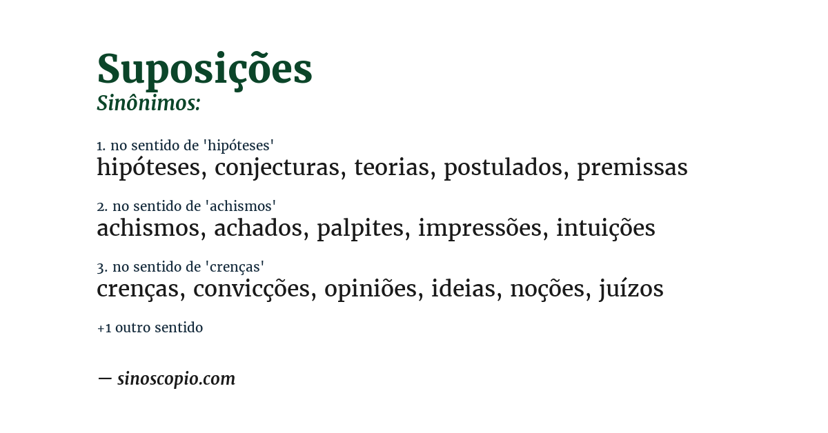 Sinônimo de suposições