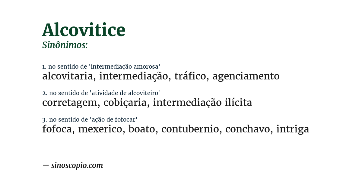 Sinônimo de alcovitice