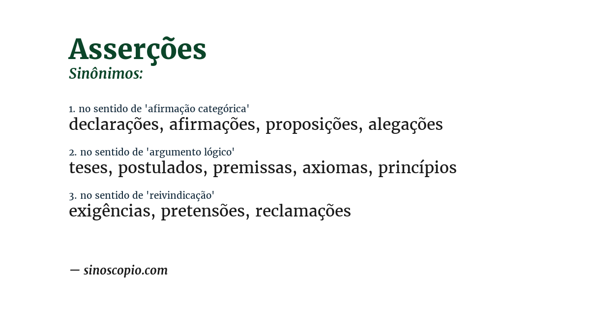Sinônimo de asserções