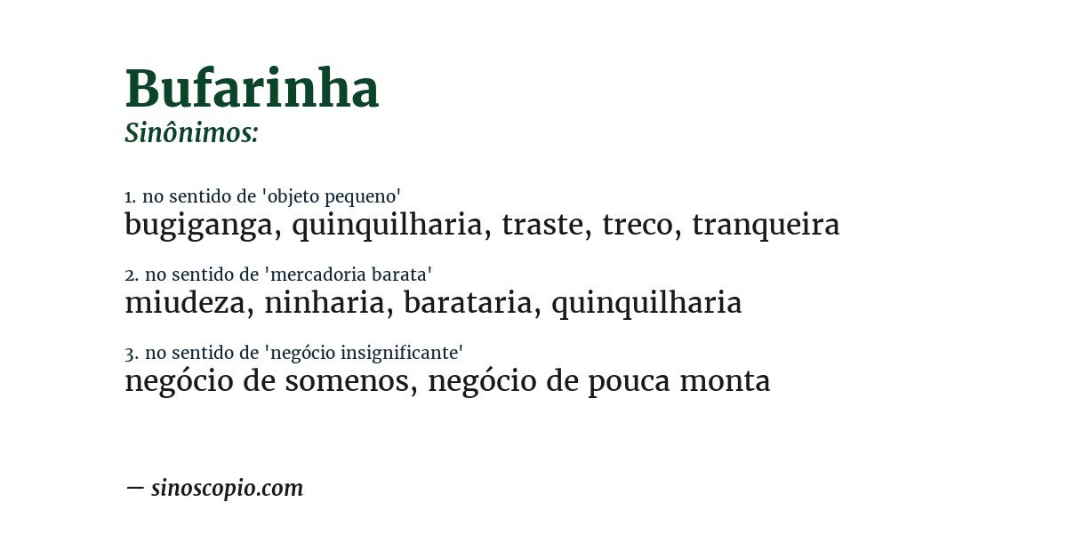 Sinônimo de bufarinha