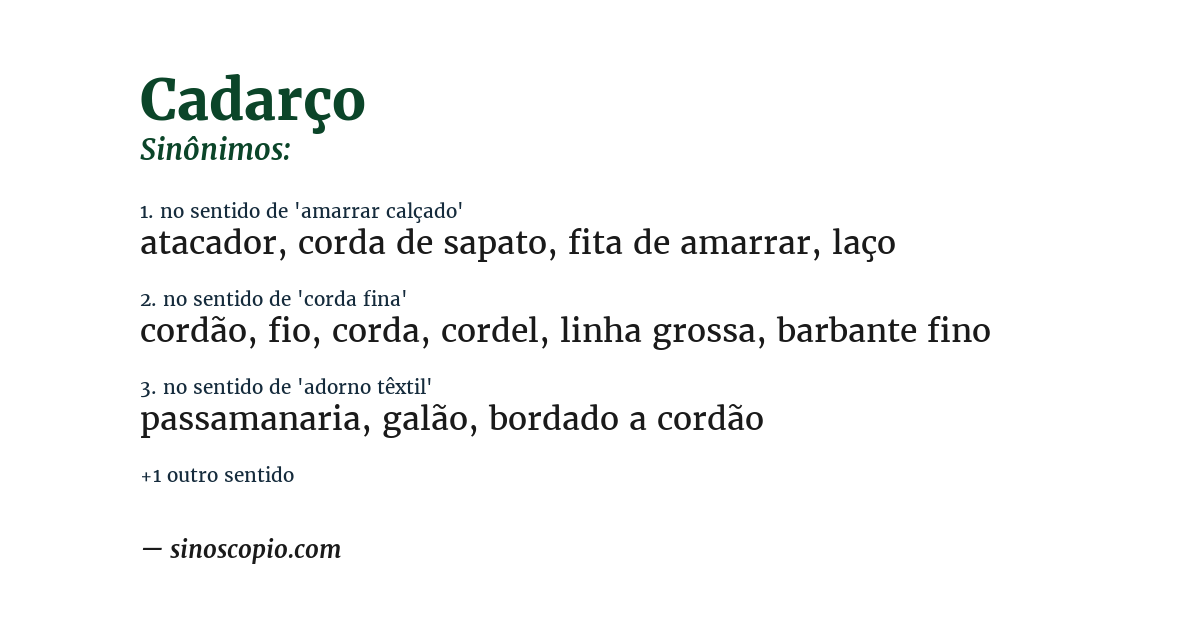 Sinônimo de cadarço