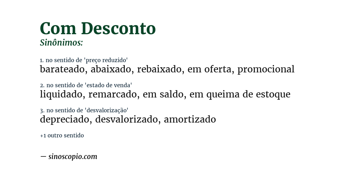 Sinônimo de com desconto