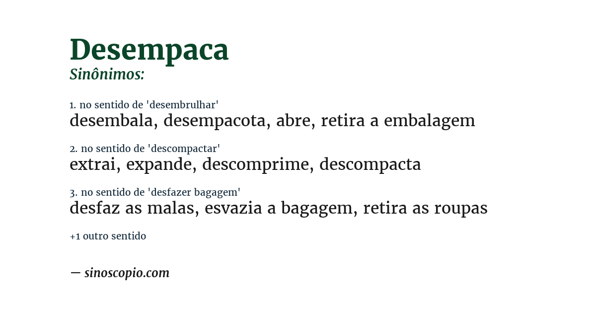 Sinônimo de desempaca
