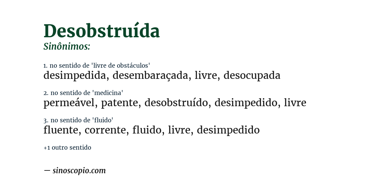 Sinônimo de desobstruída
