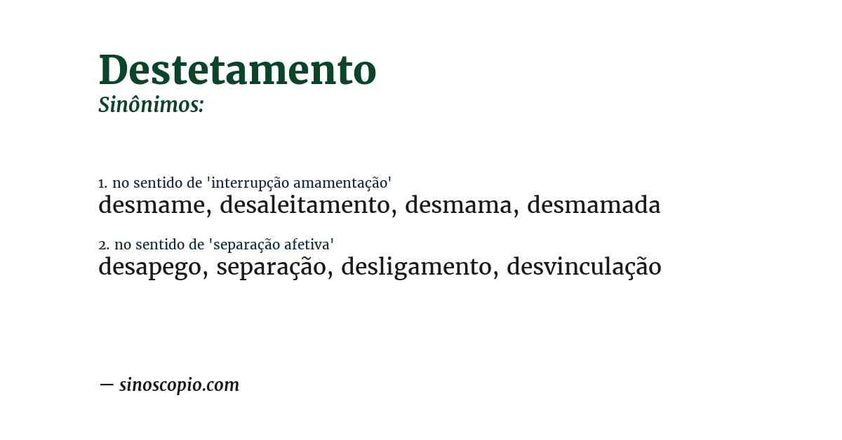 Sinônimo de destetamento