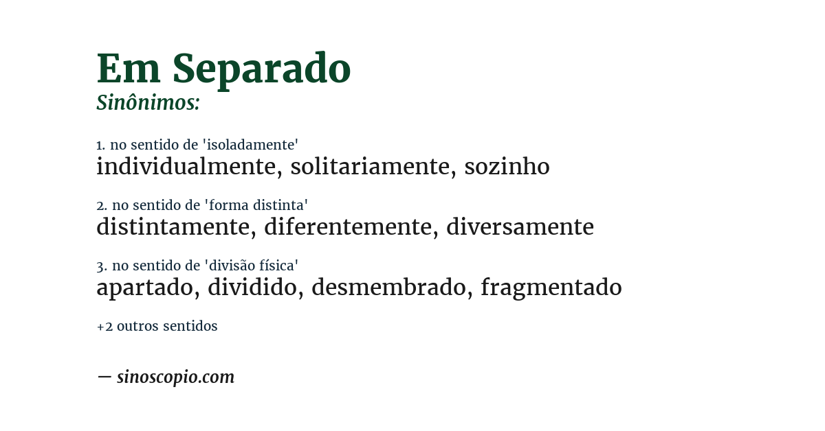 Sinônimo de em separado