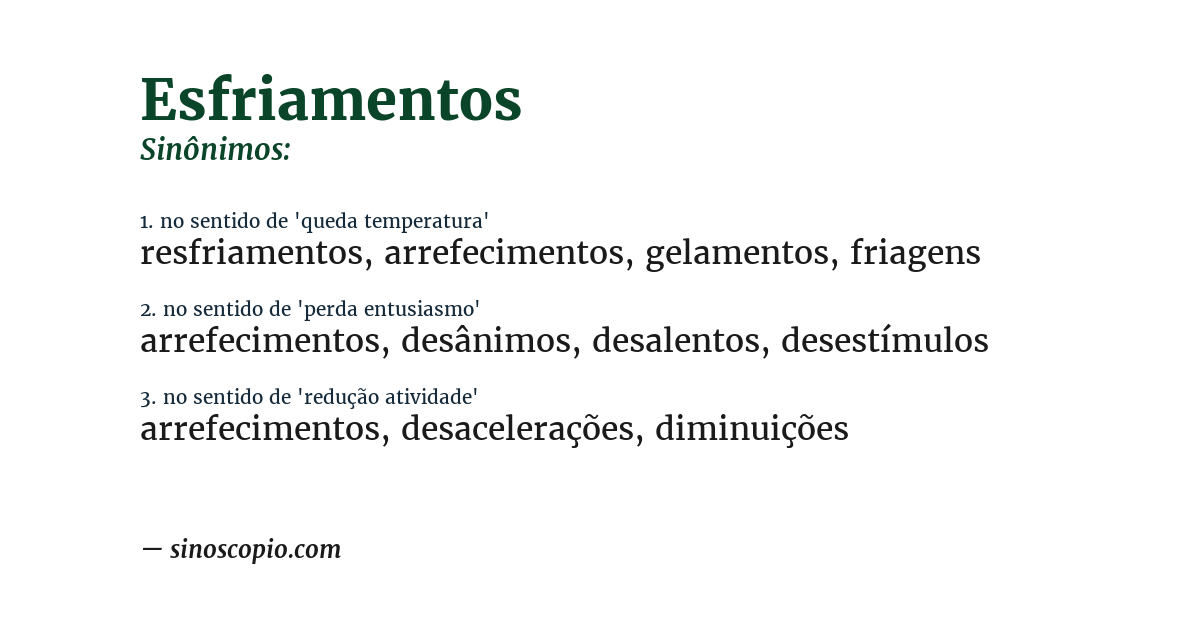 Sinônimo de esfriamentos