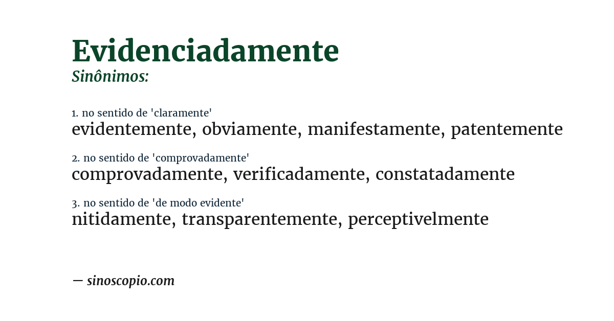 Sinônimo de evidenciadamente