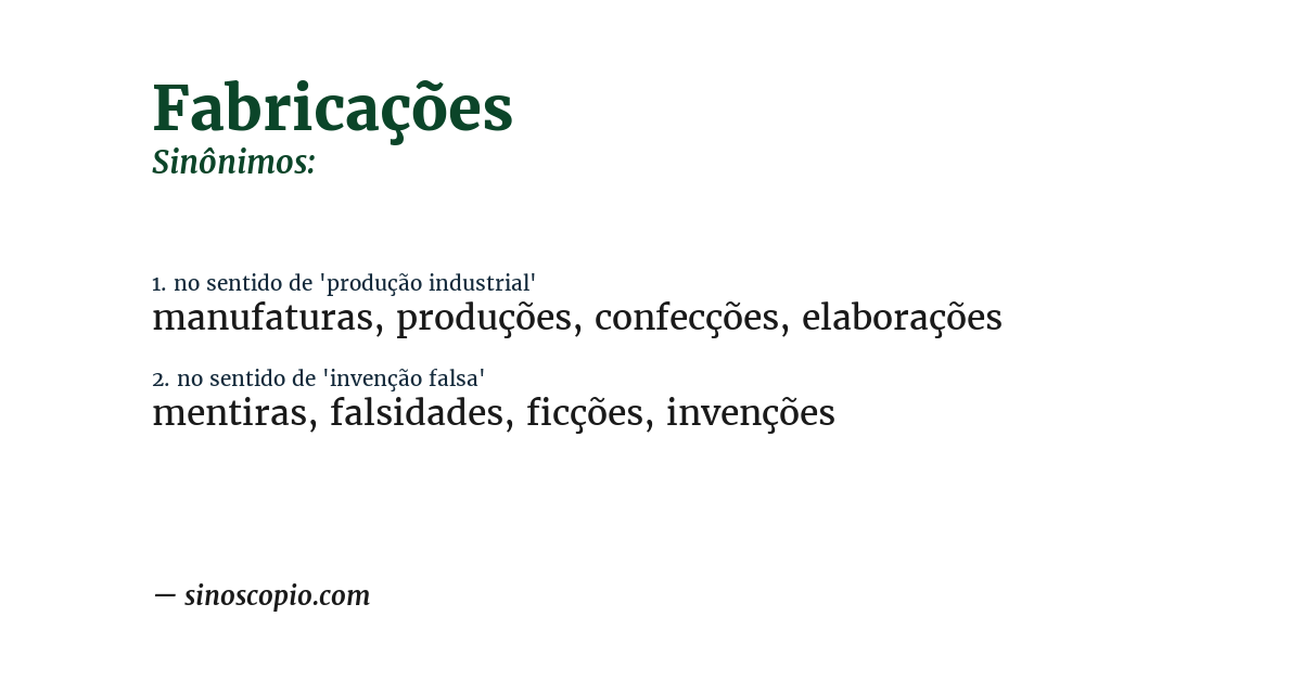 Sinônimo de fabricações