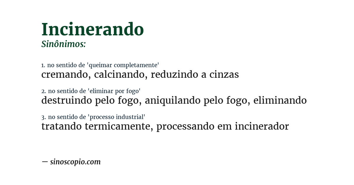 Sinônimo de incinerando