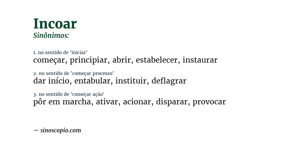 Sinônimo de incoar