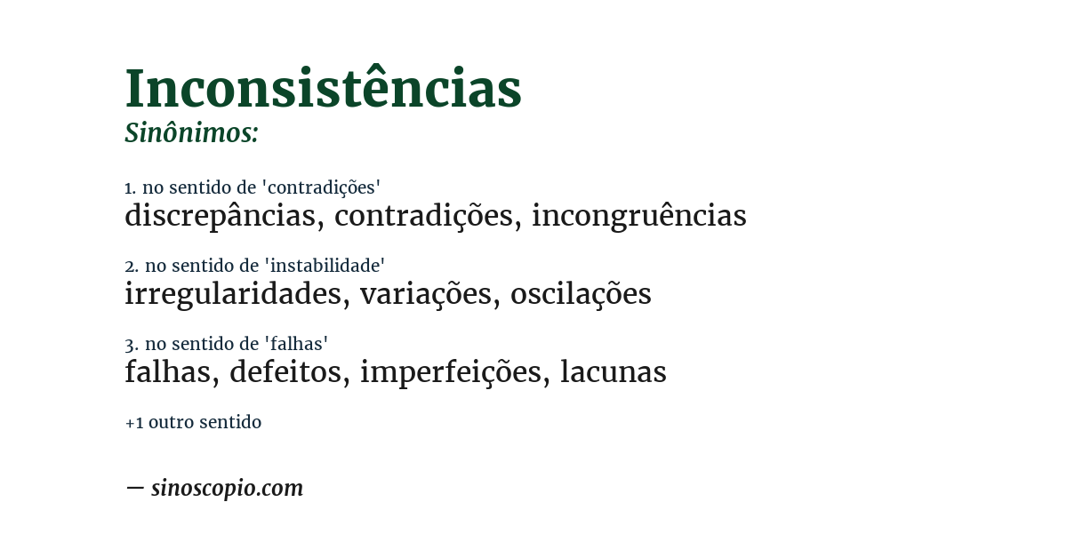 Sinônimo de inconsistências