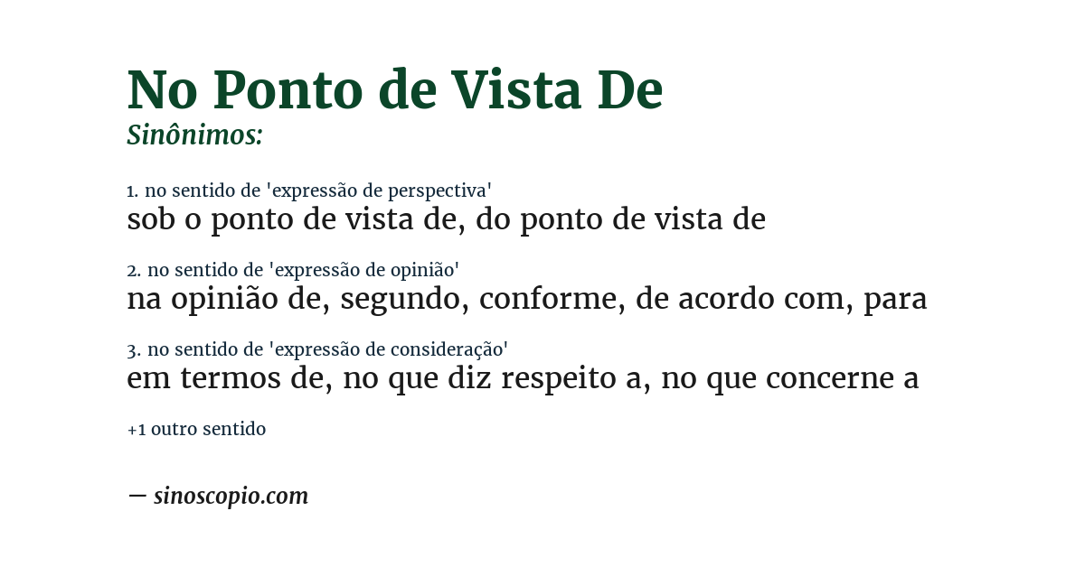 Sinônimo de no ponto de vista de