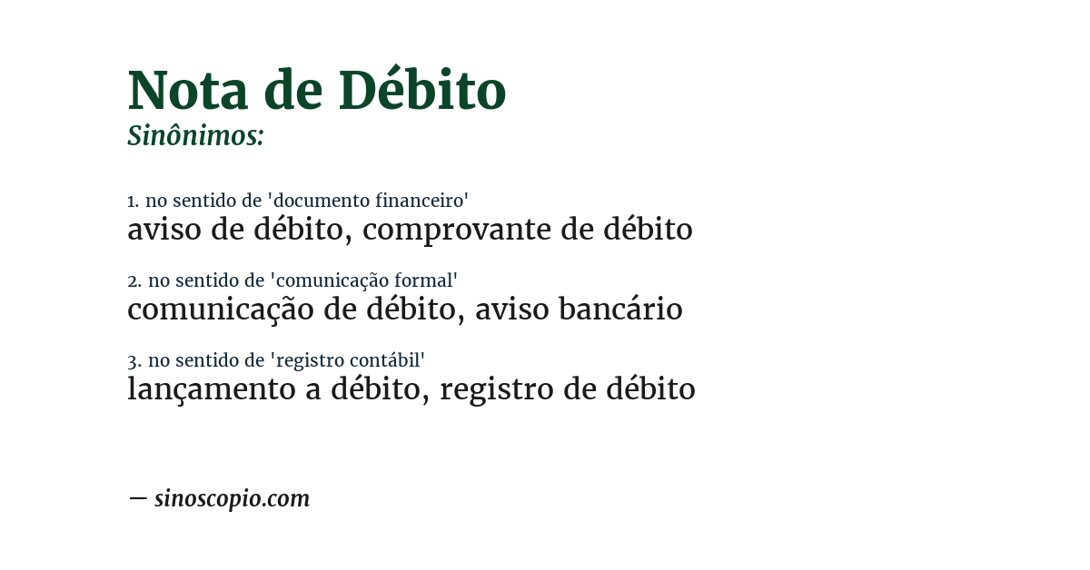 Sinônimo de nota de débito