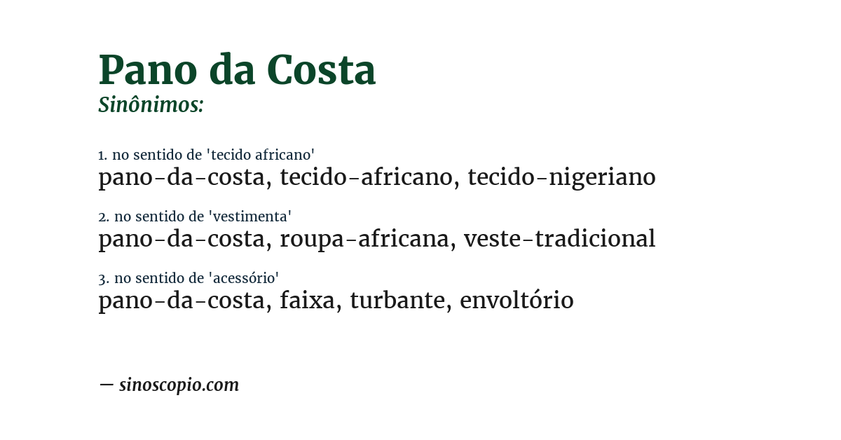 Sinônimo de pano da costa