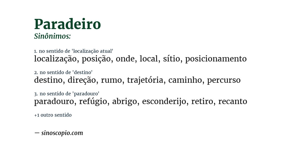 Sinônimo de paradeiro