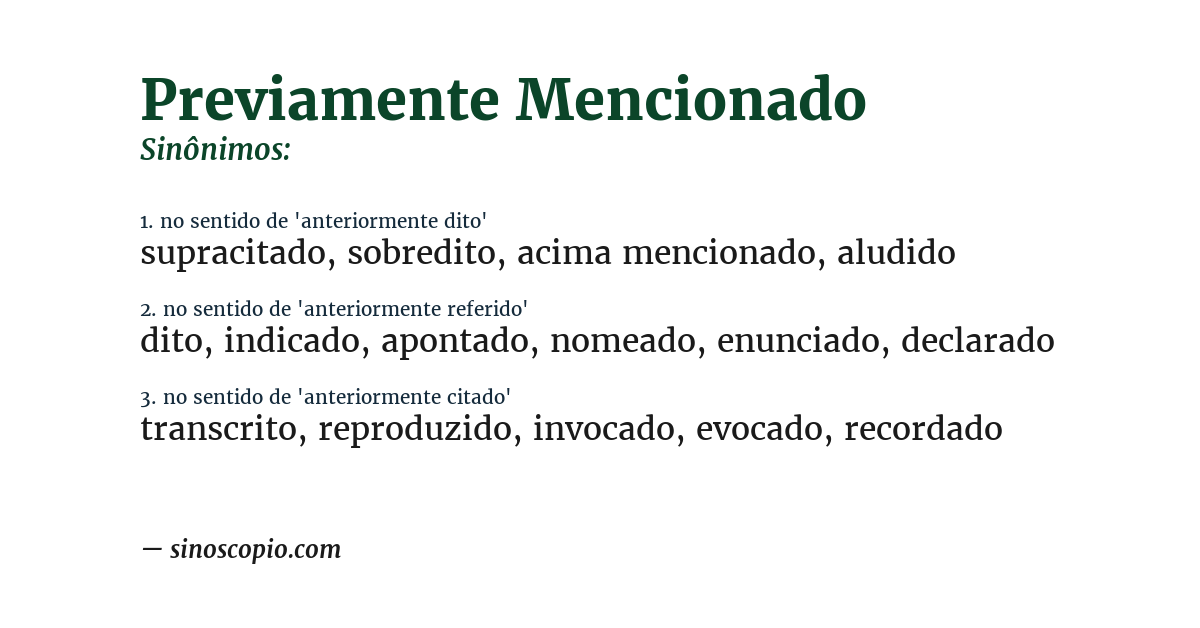 Sinônimo de previamente mencionado
