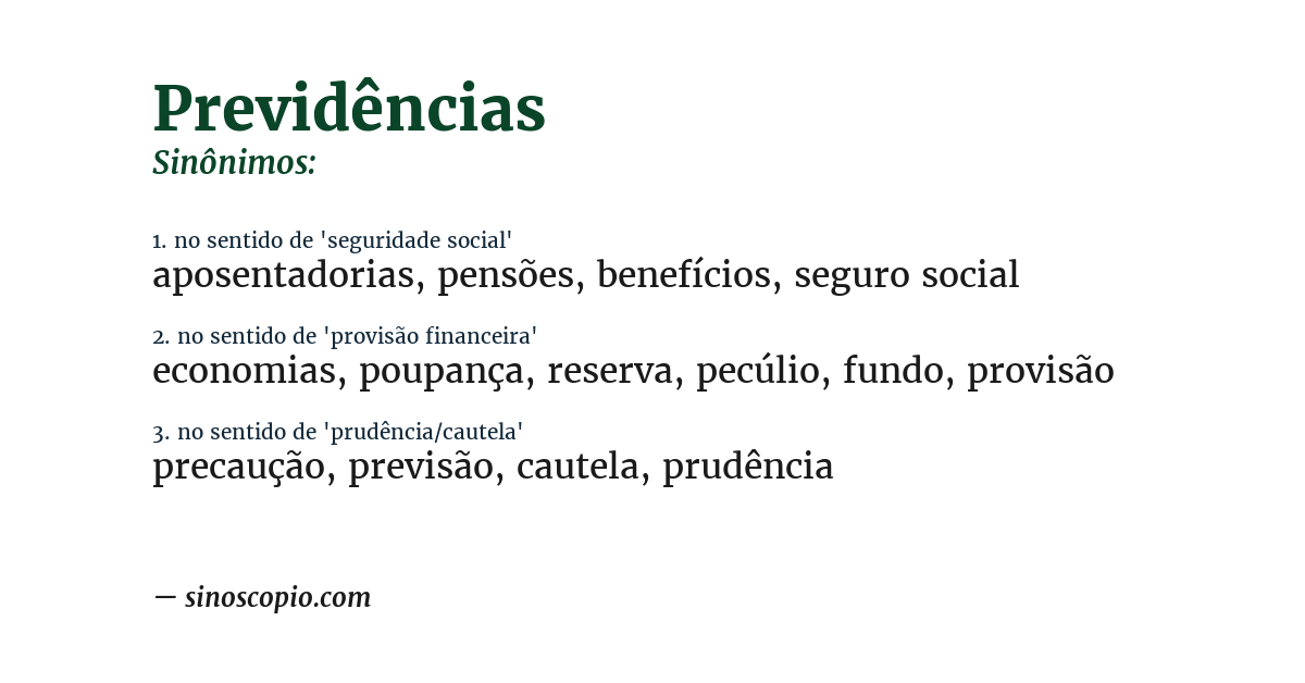 Sinônimo de previdências