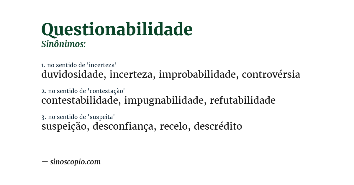 Sinônimo de questionabilidade