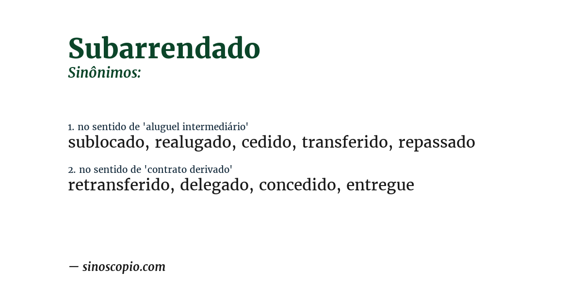 Sinônimo de subarrendado