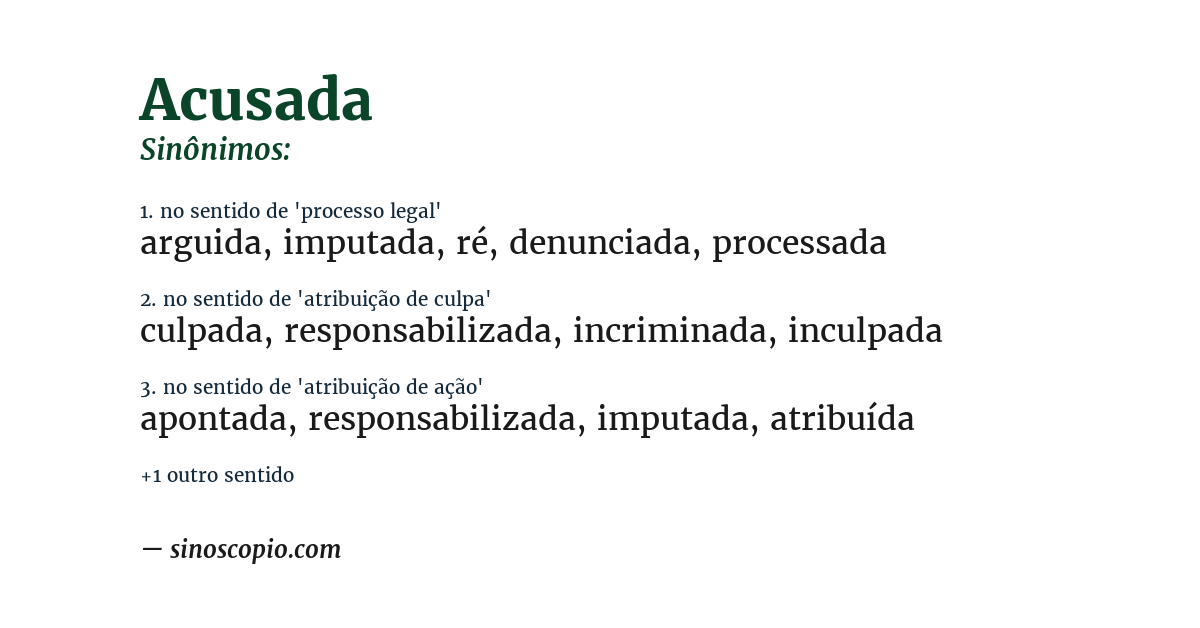 Sinônimo de acusada