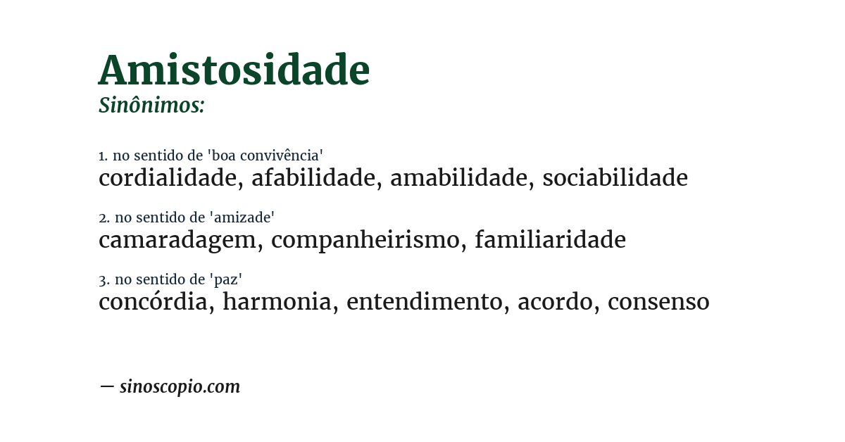 Sinônimo de amistosidade