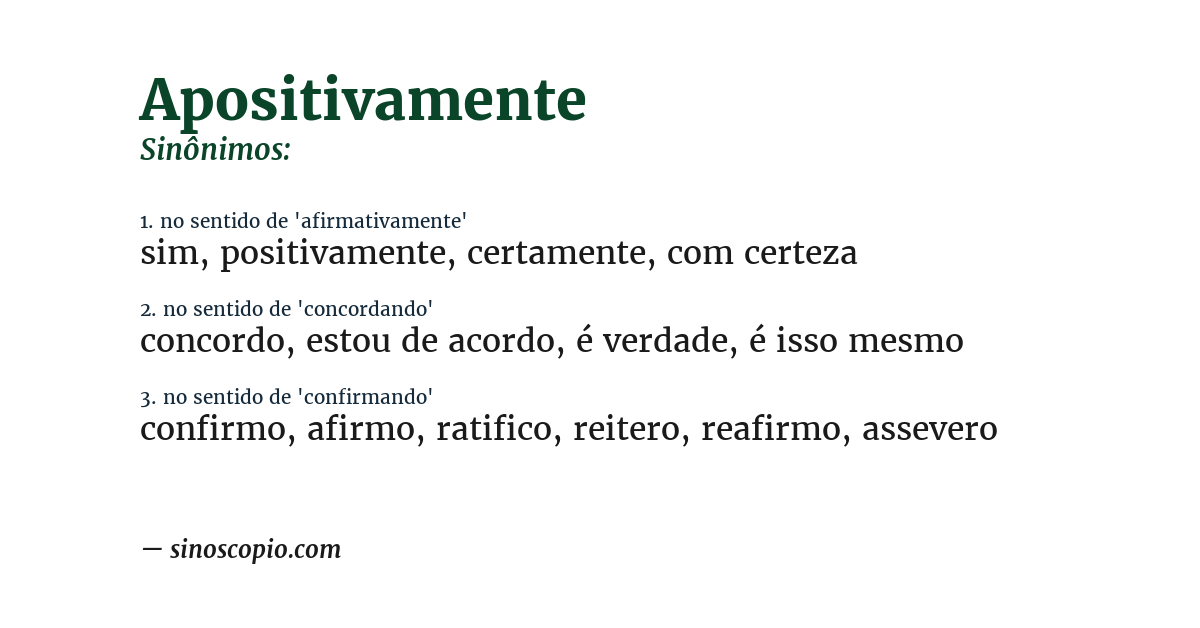 Sinônimo de apositivamente