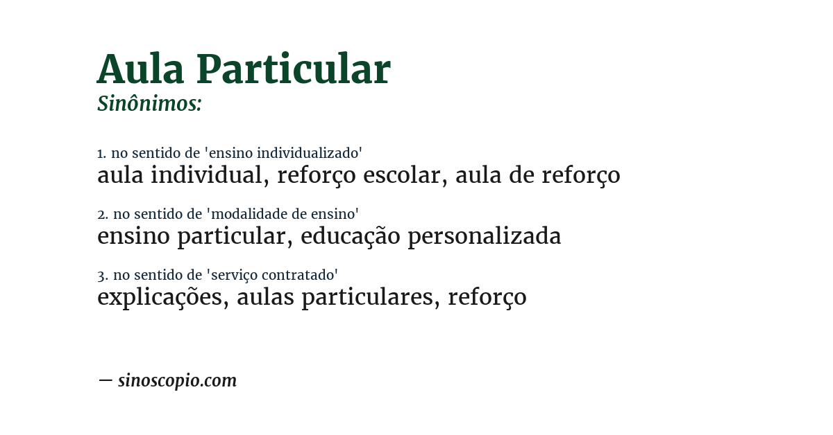 Sinônimo de aula particular