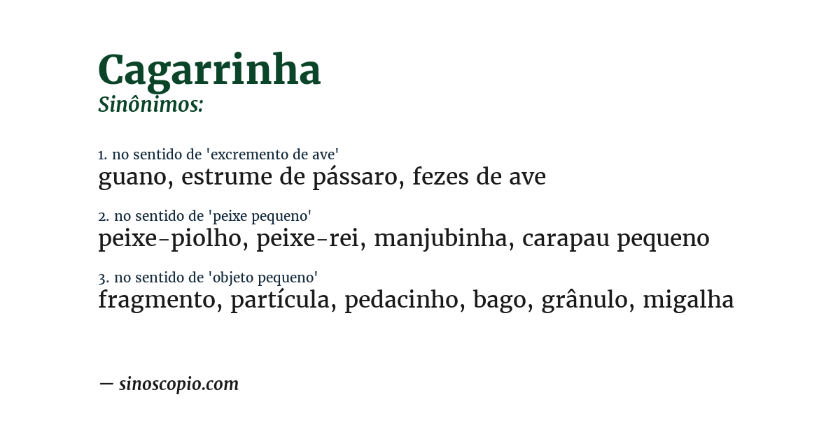 Sinônimo de cagarrinha