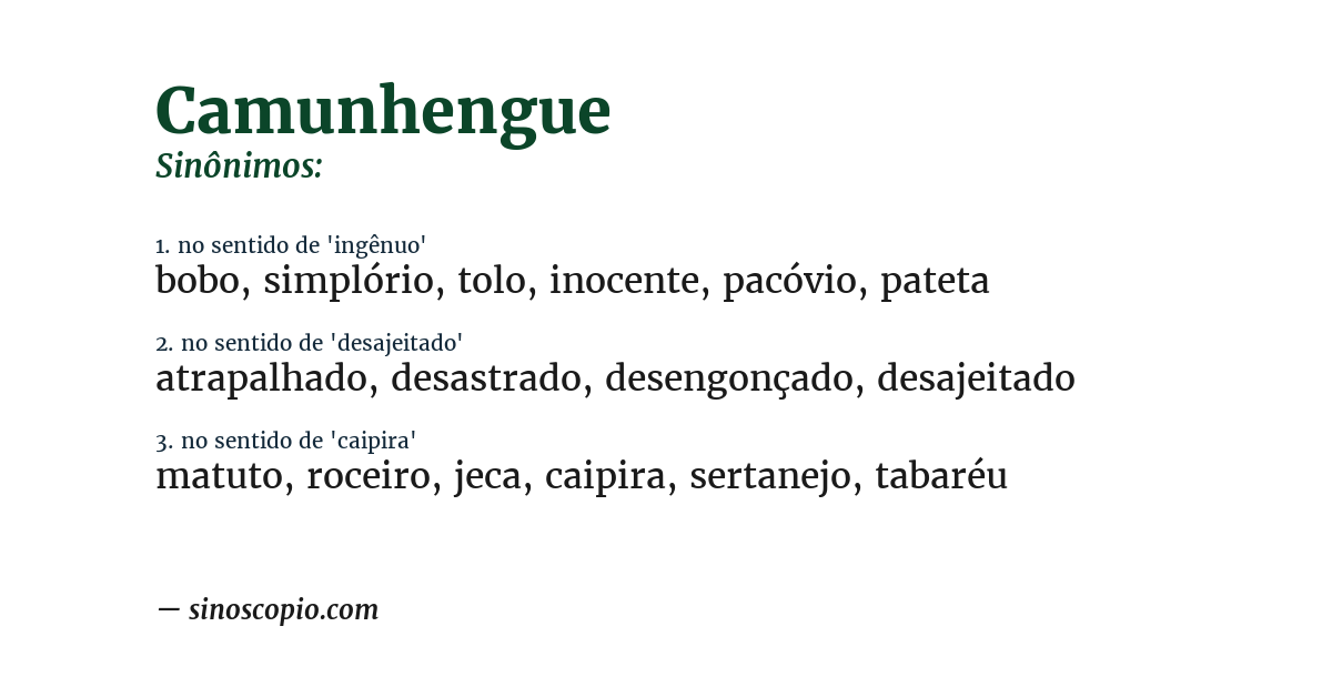 Sinônimo de camunhengue