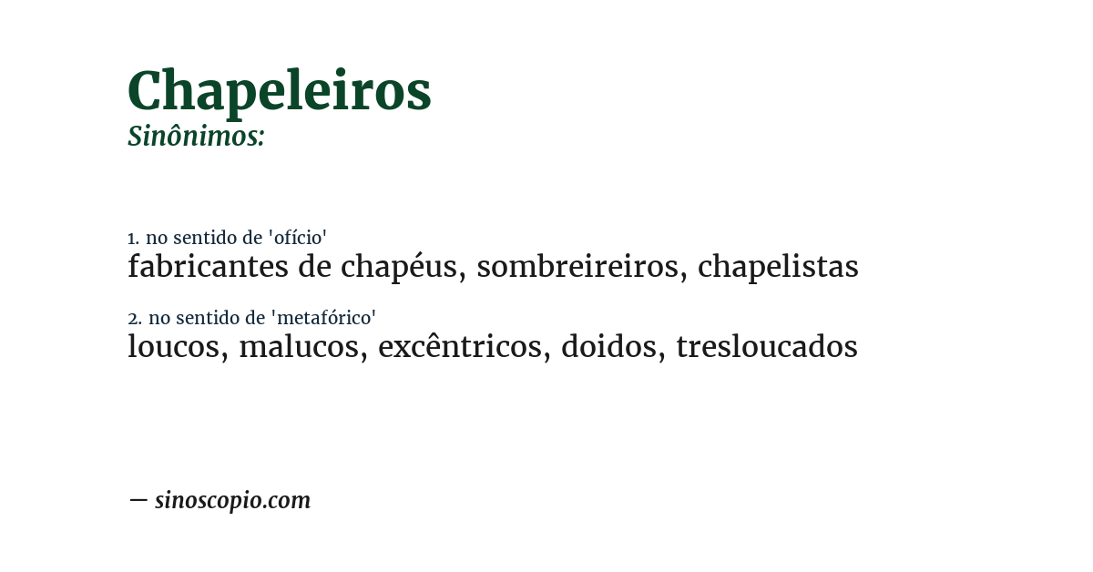 Sinônimo de chapeleiros